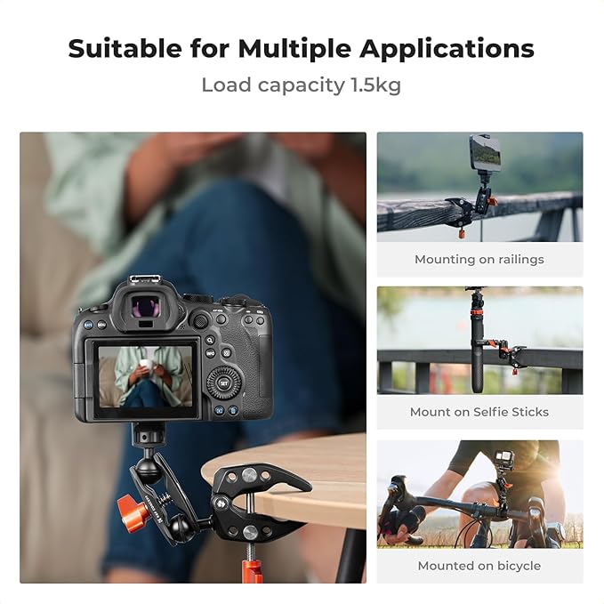 K&F Concept Double Super Clamp Mount, Camera Clamp Mount with 1/4" Threads Metal Clamp for Chair, Pole, Tripod, Desk, Photography Reflector, Flag, Umbrella, Motorcycle Mount