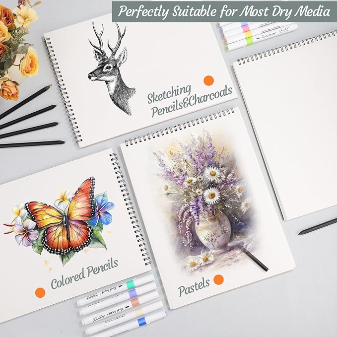 4 Pack Sketch Book, 9 x 12 Inch Sketchbook, 68lb/100gsm Top Spiral Bound Sketch - Image 6