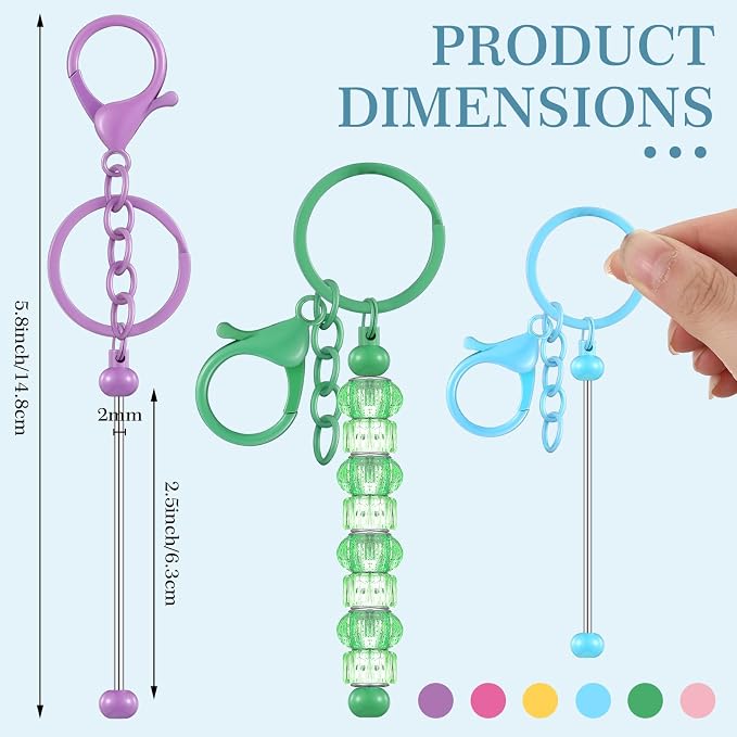 Tondiamo 12 Pcs Beadable Keychains Bars Bulk Blank Beaded Metal Keychain - Image 2