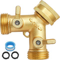 Biaungdo 2 Way Connector Garden Hose Splitter, 3/4 Garden Hose Y Splitter, Solid Brass Hose Adapter Y Valve Spigot Faucet Adapter with Faucet Watering Shut Off Valves