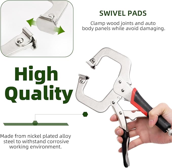 Keadic 3Pcs 6.5" 9" 11" Heavy Duty Locking C-Clamp Set With Regular Tip and Swivel Pads, Metal Pocket Hole Locking Pliers Table & Tool Vise Grip for Automotive DIY Woodworking Cabinetry Welding