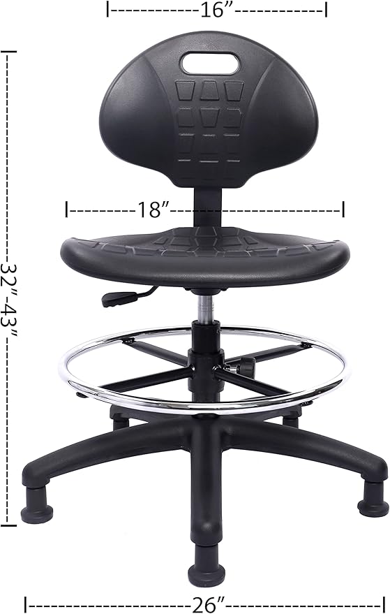 Chair Master (Medium Bench Stool, Glides Easy to Clean! Ergonomic Polyurethane Stool. Seat Height Range 18"-26". Adjustable Footring. for Home Office Lab Workstation