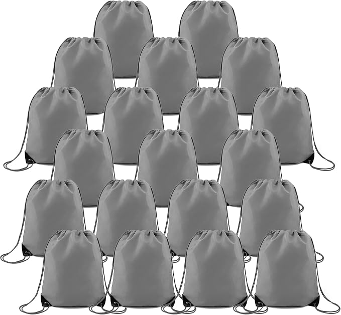 BeeGreen 20 Pieces Gray Drawstring Backpack Bags Bulk Nylon Gym Backpacks Cinch by BeeGreen