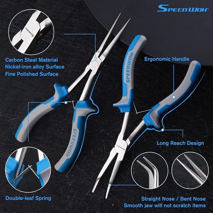 SPEEDWOX 2PCS Long Reach Bent Needle Nose Pliers Set - Image 2