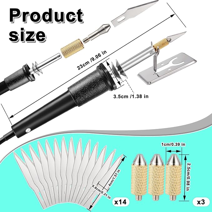Honoson 19 Pieces Electric Hot Knife Cutter Tool, 14 Blades, 3 Chuck Sleeves - Image 2