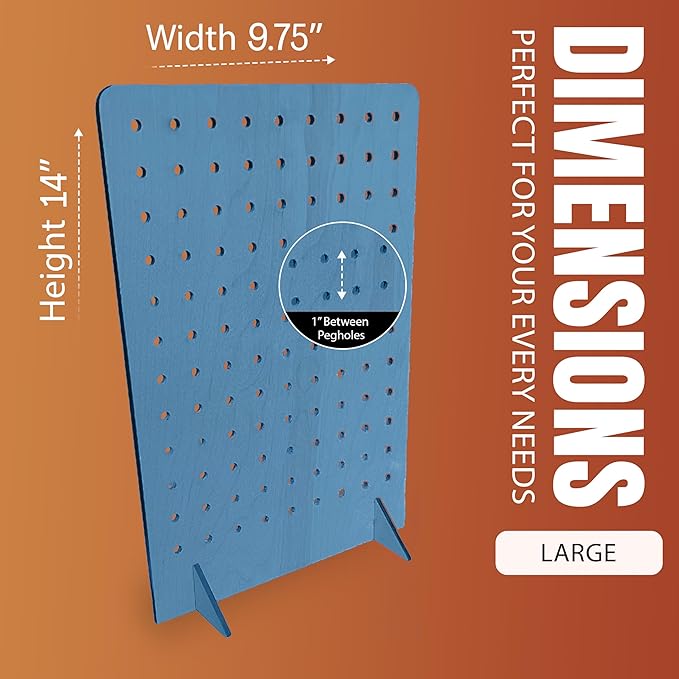 Torched Pegboard Display Stand for Jewelry, Craft Shows, Selling, Vendor Events, Tools, Peg Board Accessories Rack Organizer, Large 9.75" L x 4.3" W x 14" H, Blue