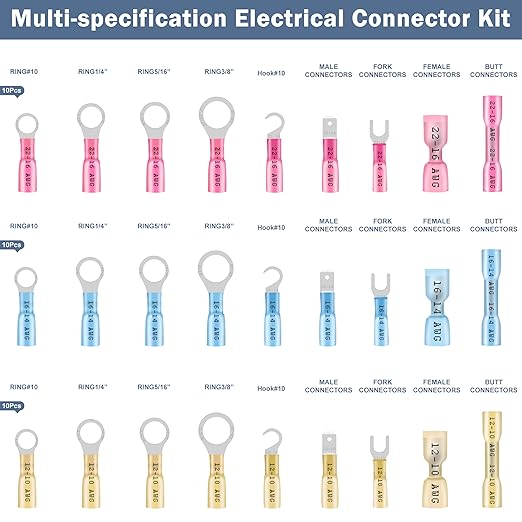 Heat Shrink Wire Connectors, 550 Pcs Electrical Connectors Kit with Red Copper, Sufficient Adhesive, Fully Closed Seam for Excellent Conductivity and Stability, 3 Colors