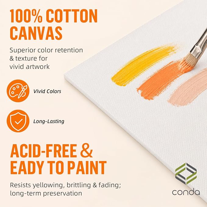 CONDA Canvas Boards for Painting, 100% Cotton Canvas Panels, Artist Quality for - Image 4