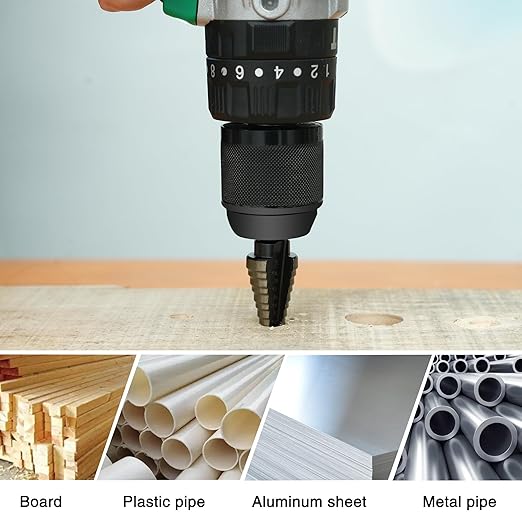 5Pcs Step Drill Bit & 5Pcs Countersink Drill Bit Set, Titanium Coated, 50 Sizes of Step Bit for Metal with Aluminum Case, Multiple Hole Stepped Up Bits for DIY