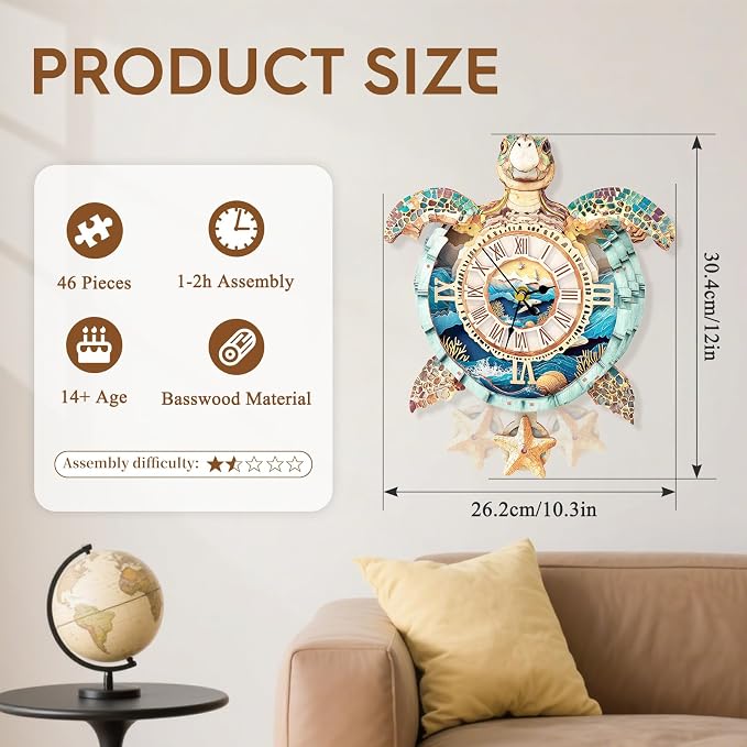 3D Puzzles for Adults Clock-Turtle Design Model Kit-Mechanical DIY Pendulum - Image 7
