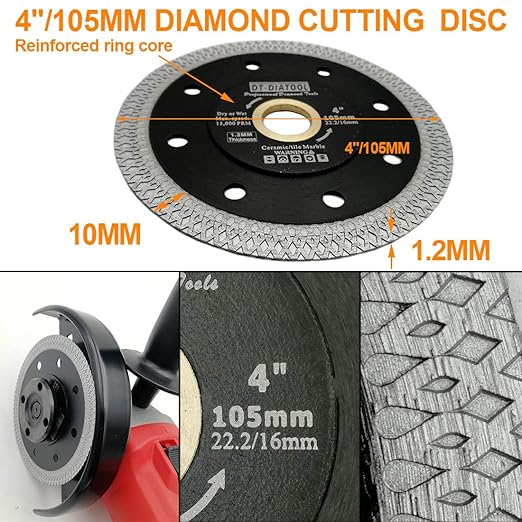 DT-DIATOOL Diamond Tile Blade 4 Inch 2pcs Diamond Turbo X Mesh Rim Segement Circular Saw Blade for Procelain Ceramic Stoneware Marble Granite Fits 5/8"-7/8" Arbor