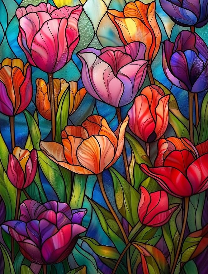 Naykow 5D DIY Diamond Art Kit for Adults, Stained Glass Flower Paint by Numbers by Naykow