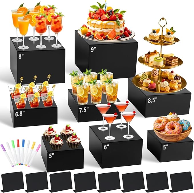 8Pcs Black Acrylic Buffet Risers by Qinzave