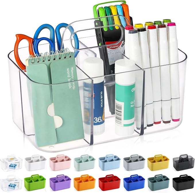 Multiuse Caddy Organizer with Handle, Portable Divided Plastic Tote Bin by AOZITA