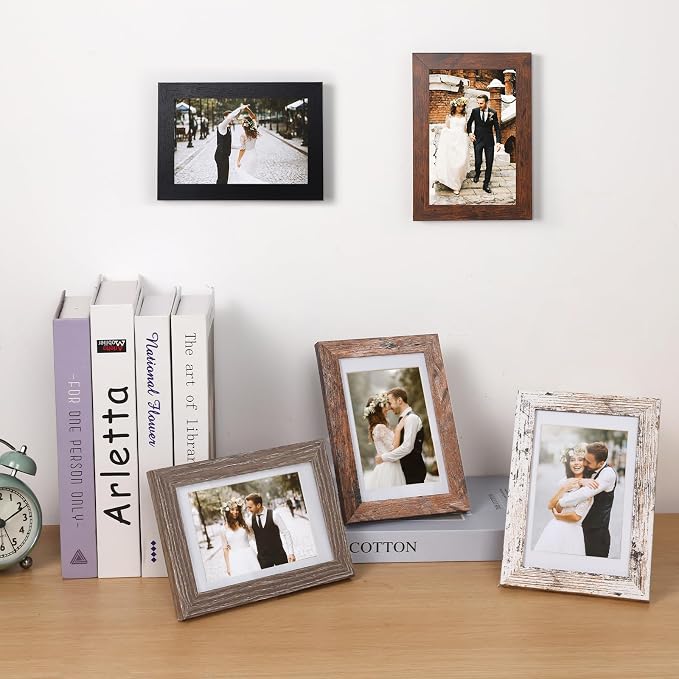 Fixwal 4x6 Picture Frames Set of 5, Vintage Multicolour Photo Frames - Image 2