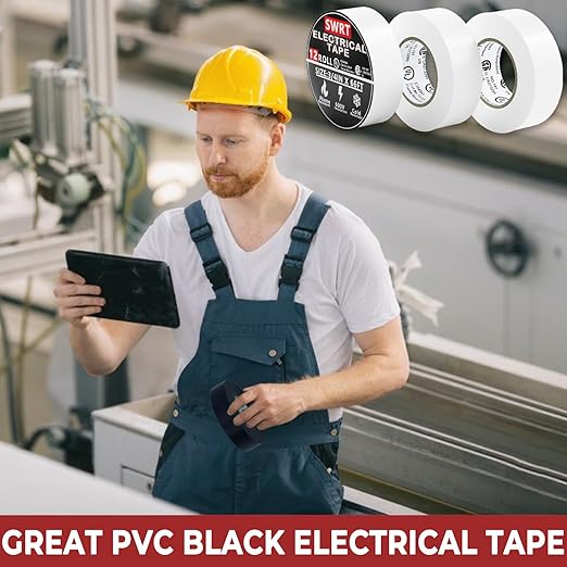 SWRT 12 Pack UL/CSA Listed White Electrical Tape 7 mils -600V, 0.75 in x 66 FT White Electric Tape Flame Retardant, Strong Adhesive, for Home DIY Electrical Repairs Professional Installations