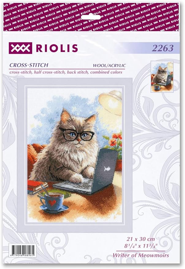 RIOLIS - Writer of Meowmoirs 2263, Cats Cross Stitch Kits 8¼"x11¾, Cross Stitch - Image 2