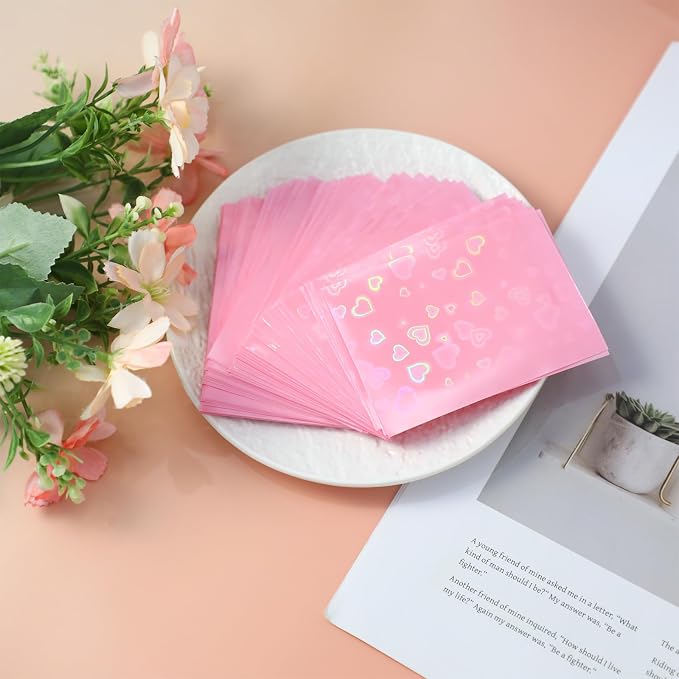 100pcs Holographic Colors Card Sleeves, 3.58x2.6in/91x66mm Colored Heart-Shaped - Image 3