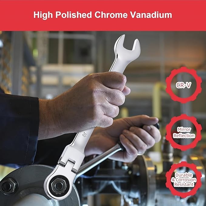 Ratcheting Wrench Set 16 Pcs, Multifuctional Combination Ended Spanner Kit Metric 6-22MM Chrome Vanadium Steel Flex-Head Ratchet Wrenches with Carrying Bag