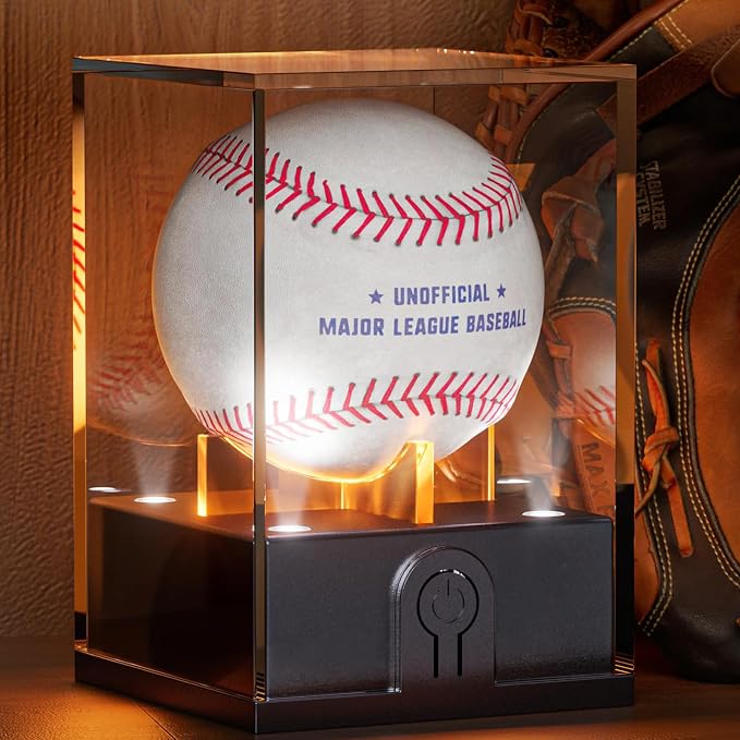Baseball Display Case with Led Light, Acrylic Baseball Case by Leshein
