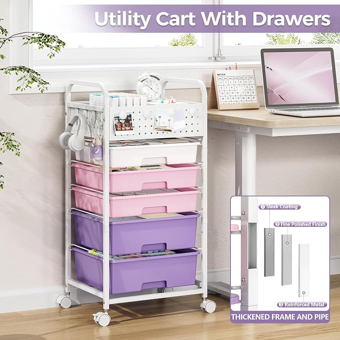5 Drawer Rolling Storage Cart - Image 6