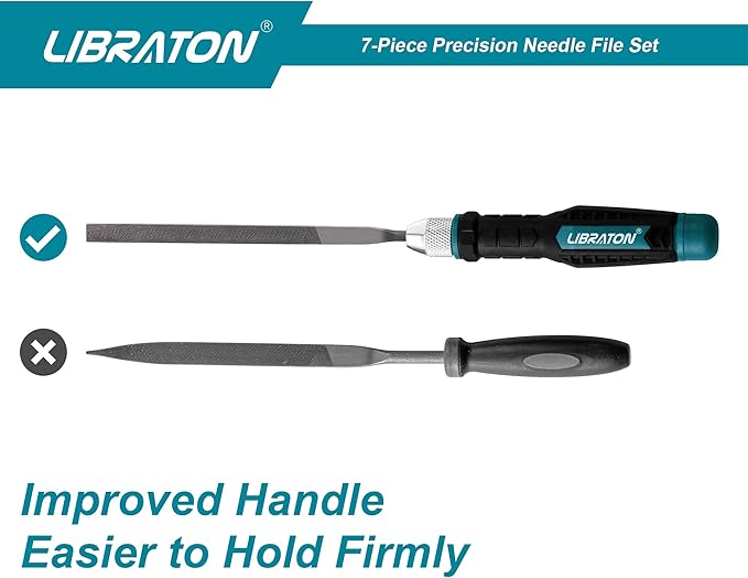 LIBRATON Needle File Set Interchangeable, Small Mini Wood Metal Files, 6PCs Steel With Handle for Precision Work, Woodworking, Plastic Carving, Craft Tool