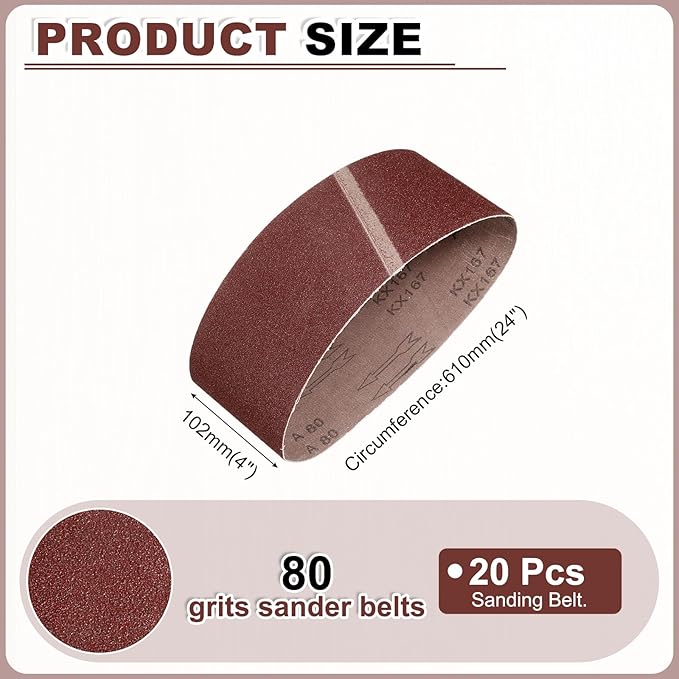 HARFINGTON 4 x 24 Inch Sanding Belts, 20 Pcs 80 Grits Aluminum Oxide Belt Sander Abrasive File Belt for Woodworking, Metal Polishing, Knife Sharpener