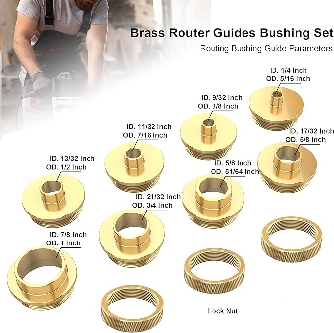 11 Pcs Precision Brass Router Template Bushing Guides Sets and 1/4" Shank Woodworking Router with Carrying Case, Fits Porter Cable Style Router Sub Bases