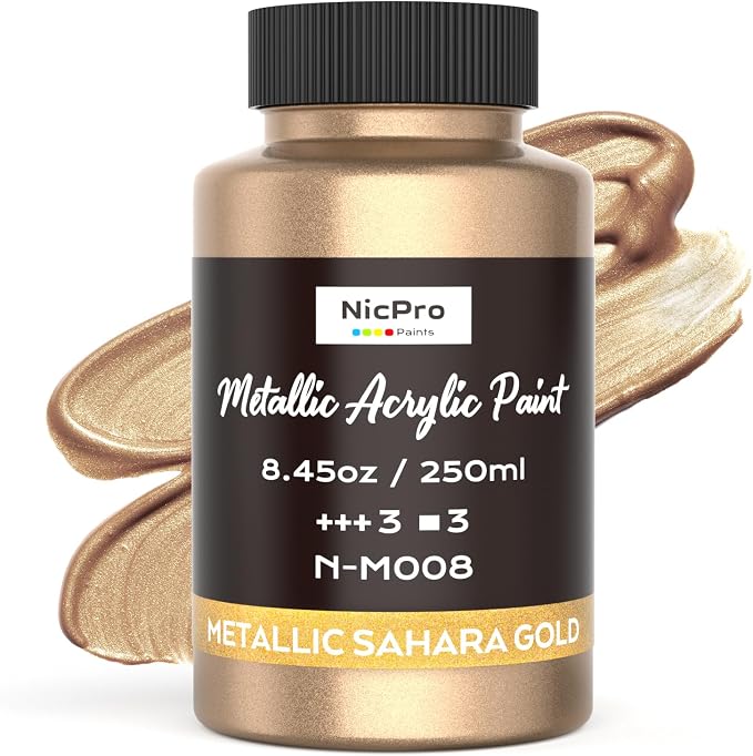 Nicpro Metallic Sahara Gold Acrylic Paint, 8.45oz/250ml Gold Leaf Paint | Large by Nicpro
