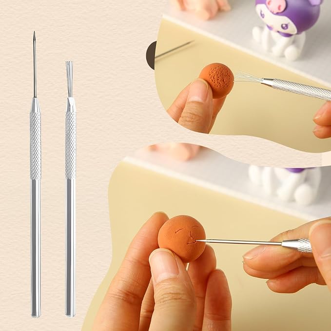 DIYOOHOMY 10 Pcs Clay Needle Tool and 7-Pin Pottery Feather Wire Texture Tools - Image 4