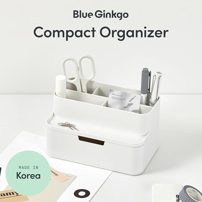 BLUE GINKGO Compact Desk Organizer – Small 5-Compartment, Half Drawer Storage – - Image 2