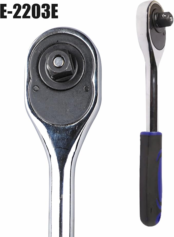 Socket Wrench, 1/4 Drive Ratchet Socket Wrench Dual Drive Ratchet Handles Wrenches with Soft Grip Locking Handle E-2203E