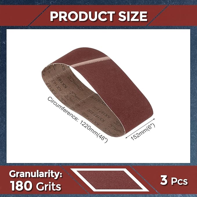 3 Pcs Sanding Belts 6 x 48 Inch 180 Grit Aluminum Oxide Abrasive Sandpaper for Belt Sander Metal Grinding Wood Working Weld Rust Removal