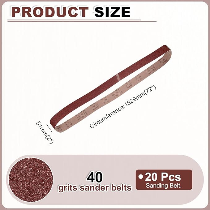 HARFINGTON 2 x 72 Inch Sanding Belts, 20 Pcs 40 Grits Aluminum Oxide Abrasive Belt Sander File Belt for Woodworking, Metal Polishing, Knife Sharpener