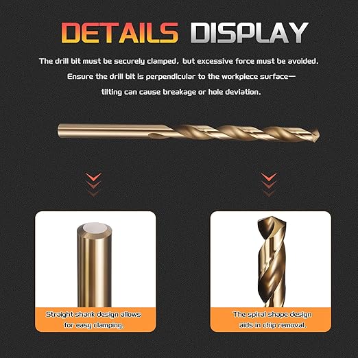 Drill Bit, 3/16" Cutting Diameter (4.763mm), 4241 HSS Gold 118° Cutting Angle Versatile Jobber Bits - (Applications: for Drilling Plastic Wood Soft Thin Metal), 10-Pieces