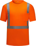 High Visibility Shirts Quick Dry Safety T Shirts with Reflective Strips and Pocket Short Sleeve Mesh Hi Vis Construction Work Class 2 Shirt for Men/Women Orange,Small