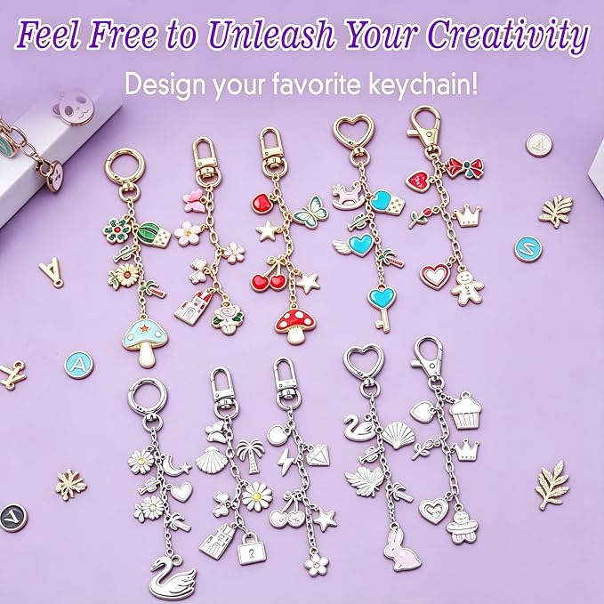 Pjordo 410Pcs Charm Lip Gloss Keychain Making Kit, DIY Keychain Kit Include 152 - Image 6