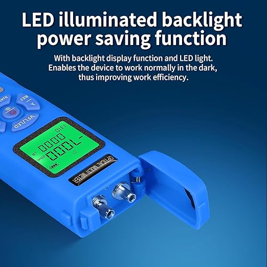 Rechargeable Optical Power Meter L-C70-15km mini Fiber Cable Tester Suitable for SC/FC/ST/LC Interface 4-in-1 Function Built-in 15km Visual Fault Locator RJ45 Network Testing with 1 FC-LC Adapter