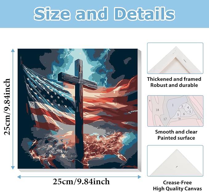 hkejoi American Flag Paint by Numbers Kit - Image 3