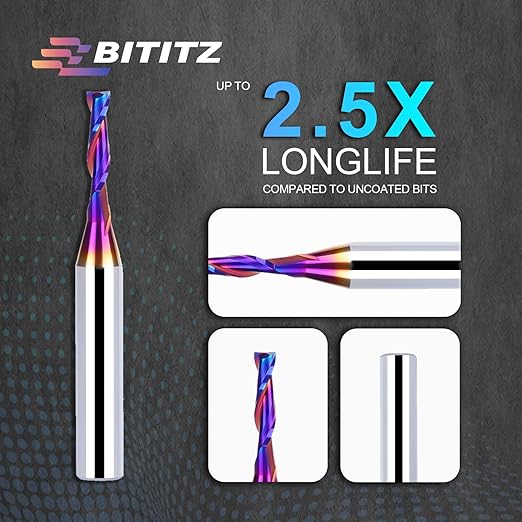 Upcut Spiral Router Bit 1/4 Inch Shank 1/8 Inch Cutting Diameter 1/2 inch Cutting Length with Extra Long Life Coating CNC Router Bits End Mill for Wood Cutting, Slot Mortise, Engraving