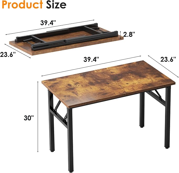 Need Small Folding Computer Desk, 39.4 Inch Writing Table, Rustic Brown | - Image 3