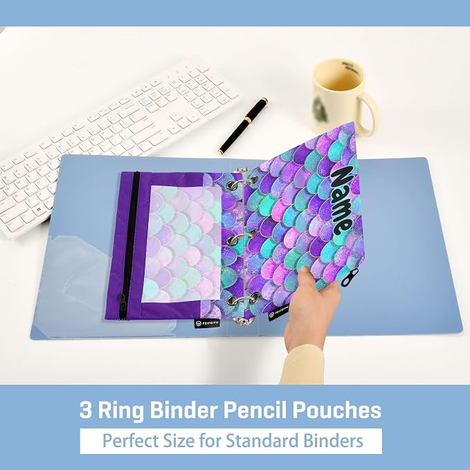 Custom Pink Blue Mermaid Scales Pencil Pouch - Image 4