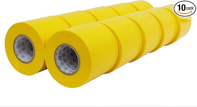 WOD ETC766 Professional Grade General Purpose Yellow Electrical Tape UL/CSA Listed core. Vinyl Rubber Adhesive Electrical Tape: 3 inch X 66 ft - Use at No More Than 600V & 176F (Pack of 10)