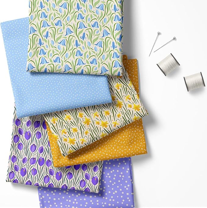 Patchwork Fabric Panel 100x155 cm, 100% Cotton Satin, 6 Coordinated Floral & - Image 2