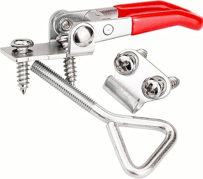 2Pack Stainless Steel 304 Adjustable Toggle Clamp Catch Clasp With Lock Hole, Heavy Duty Quick Release Clamp Anti-Slip Push Pull Toggle Clamp w/Free Screws (Model: 4001 with Lock Hole-S)