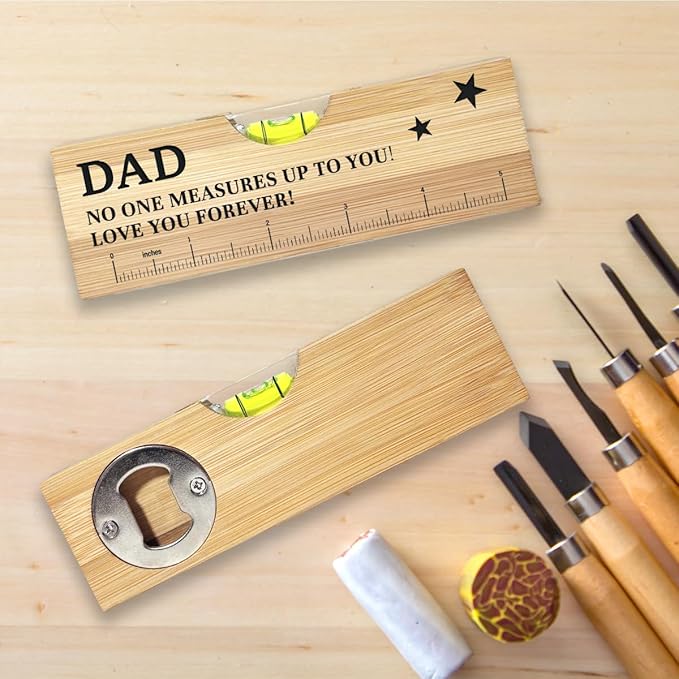 Christmas Gifts for Dad from Daughter Son Wooden Spirit Level, Fathers Day Birthday Gifts for Dad Grandpa Papa New Dad Daddy from Daughter Son Wooden Spirit Level Bottle Opener