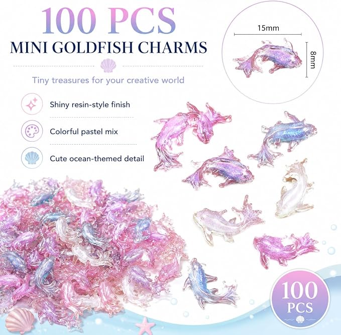 100Pcs Colorful Mini Shiny Miniature Resin Goldfish Figurines, Mermaid Fish - Image 3