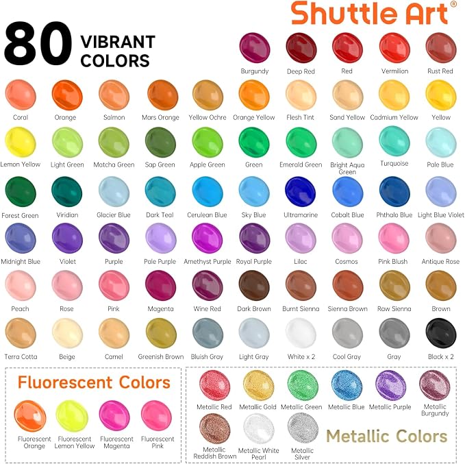 Shuttle Art 80 Colors Acrylic Paint, Acrylic Paint set - Image 3