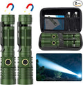 Small Tactical Flashlights High Lumens - 1500 Meters Long Beam Super Bright LED Magnetic Flashlight USB Rechargeable Zoomable 5Modes Long Beam Spotlight Flashlight for Hiking, Camping-Green