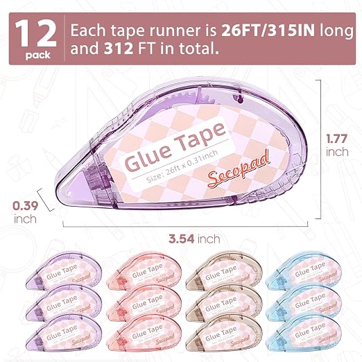 Secopad Scrapbook Tape, 12 Pack Double Sided Tape Roller - Image 2